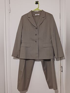 Le Suit Taupe Grey Herringbone with Pinstripes pant suit